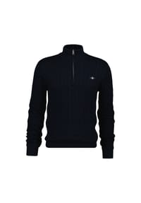 GANT - Herren Strickpullover - COTTON CABLE HALF ZIP, Zopfstrick, Troyer, Baumwolle - Schwarz