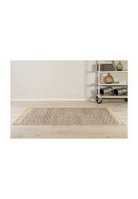 Green Looop - Handweb-Teppich Bayonne - Rauten-Muster, robust, natürlicher handgefertigter Look mit Fransen - beige lila
