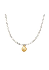 Luluandjane - Damen Kette aus Metall-Legierung in Gelbgold mit Süßwasser-Zuchtperle - weiß