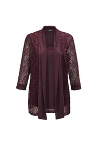 GOLDNER - Set aus glitzerndem Spitzenjäckchen und Top - beere