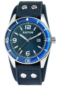 RAPTOR Raptor - Herren Quarz Armbanduhr Gabin mit Lederarmband - 3 ATM - Mineralglas - blau-silber