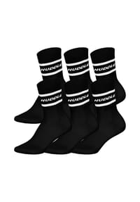 HUDDLE® - Unisex Socken, 6er Pack - Streifen, Logo, Crew, Sportsocken, einfarbig - Schwarz
