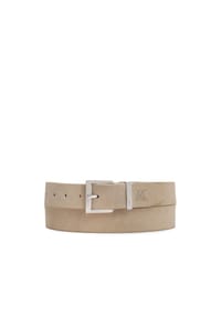 ONE ELEMENT - Gürtel aus beigem Wildleder mit breiter Form und silberner Schnalle - Beige