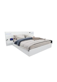 KOMHTOM - Doppelbett 160x200cm mit USB-Anschluss, elektronischer Uhr, Bluetooth-Lautsprecher, Farblichtleiste, weiß - Weiß