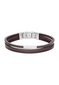 FOSSIL VINTAGE - Herren Armband, Leder mit Edelstahl - BRAUN/SILBER