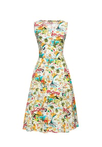 QUEEN KEROSIN - A-Linien-Kleid mit Gardasee-Artwork Lago Di Garda - beige