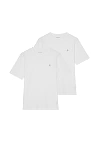 Marc O'Polo - Herren T-Shirt, 2er Pack - Small-Logo, Regular Fit, Baumwolle, uni - Blau/Weiß