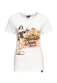 QUEEN KEROSIN - Print-Shirt mit vintage Front Print im Pin-up Design Man Hunter - schwarz