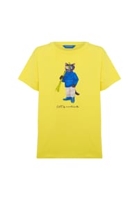 cat e lolette - Gelbes T-Shirt mit Skikatze - gelb