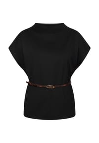 zero - Kurzarm-Shirt mit Gürtel - Black Beauty