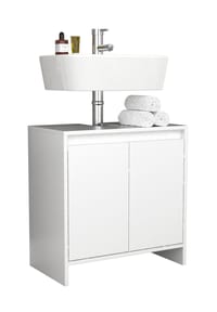 VCM. - Holz Waschbeckenunterschrank | Badschrank | Maße: H. 60 x B. 58 x T. 33 cm | 2 große Drehtüren ohne Griffe - Malira - Weiß