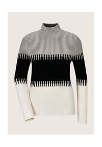 MADELEINE - Rippstrick-Pullover mit Blockstreifen - silbergrau / schwarz / wollweiß