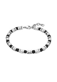 TRUE REBELS - Armband Edelstahl Lavastein schwarz - silber