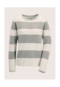 MADELEINE - Luxuriöser Wollpullover im Blockstreifen-Design - steingrau / melange / wollweiß
