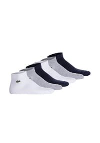 LACOSTE - Unisex Sneakersocken, 6er Pack - Baumwollmischung, einfarbig, Logo - Weiß/Grau/Dunkelblau