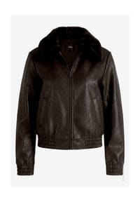 zero - Kunstleder-Jacke mit Kunstfellkragen - Black Coffee