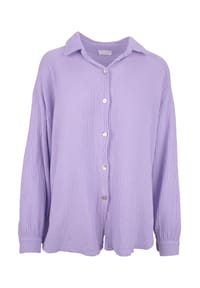 Seasons of April - Bluse Oversized Musselinbluse Sasha Kurze Musselin Hemdbluse mit Knopfverschluss aus 100% Baumwolle - Anthrazit