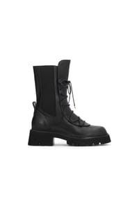 Kazar - Flache Schnürstiefel aus Naturleder für Damen mit elastischen Einsätzen - Schwarz