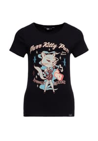 QUEEN KEROSIN - T-Shirt mit Rockabilly-Artwork Purr Kitty Purr - blau