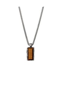 HAZE & GLORY - Halskette Anhänger Tigerauge Braun 925 Sterling Silber - Bold Bar - Silber