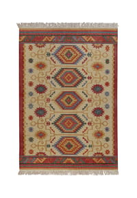 Green Looop - Handweb-Teppich Valere - Wollteppich, Kelim Teppich, handgewebt aus Naturfaser, Orient-Optik - beige