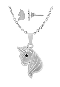 Adelia's Bold Style - Halskette – Einhorn aus Edelstahl mit Strass Steinchen 48 cm - silber