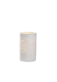 GILDE - Tischlampe Zylinder Lebensbaum, Porzellan, Weiß, H 20 cm - weiß