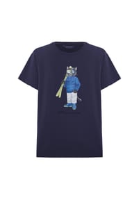 cat e lolette - Blaues T-Shirt mit Skikatze - blau