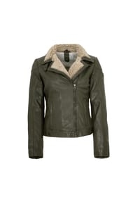 gipsy® - Damen Lederjacke Lammnappa Kunstfell olive - olive