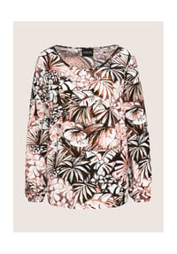 MADELEINE - Langarm Bluse mit Blätterprint - schwarz / weiß / beige / gemustert