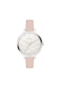 s.Oliver - Uhr - mit süßem Blumenprint auf dem Zifferblatt - rosa