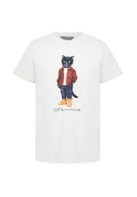 cat e lolette - Weißes T-Shirt mit Katzenmotiv - weiß