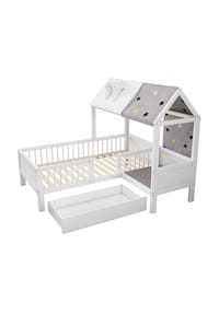 KOMHTOM - Kinderbett 90x200 cm, Holz weiß, mit Zelt, Kissen & Schubladen – ohne Matratze - Weiß
