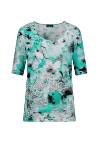 GOLDNER - Kurzgröße: Shirt - weiß / türkis / grau / gemustert