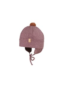 maximo® - GOTS BABY-Mütze, Umschlagrand Ringeljersey, Ohrenklappen, Bindeband, - bordeaux-hellbraun