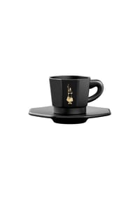 BIALETTI - achteckige Espressotassen 4er Set mit Unterteller, Schwarz - Schwarz