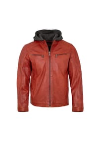 JILANI - Herren Lederjacke Kapuze Lammnappa rot-orange - orange-rot