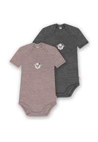 normani® - 2er Set Baby Merino Body Kurzarm Tauranga - Anthrazit/Beige