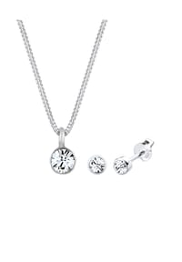 elli. - Schmuckset Kette Stecker 925Er Silber, Mit Kristallen Von Swarovski® - Blau