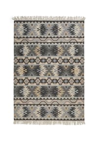 Green Looop - Handweb-Teppich Balou - Wollteppich, Kelim, handgewebt, Orient Look, mit Fransen - braun