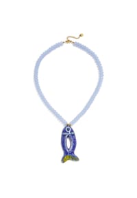 Adelia's - Schmuck: Halskette mit Keramikperlen und Fischanhänger - blau