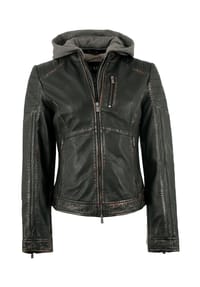 JILANI - Damen Lederjacke Lammnappa Kapuze schwarz-beige - schwarz-beige