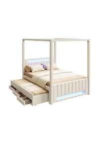 KOMHTOM - Himmelbett 140x200 cm mit Ausziehbett und drei Schubladen, Beige - Beige