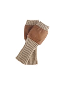 Kazar - Beige Handschuhe aus gestricktem Gewebe und hellbraunem Leder - Hellbraun