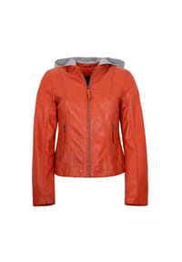 JILANI - Damen Lederjacke Lammnappa Kapuze orange - orange