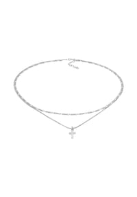 elli. - Halskette Layer Choker Kreuz Filigran 925Er Silber - Gold