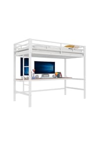 KOMHTOM - Hochbett 90x200cm mit mit USB und Steckdose, Weiß - Weiß