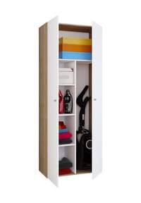 VCM. - Besenschrank | 6 Fächer | Maße: B. 70 x  H. 178 x T. 40 cm | Haushaltsschrank | Mehrzweckschrank |  Vandol - Buche / Weiß