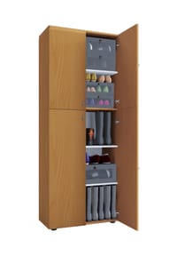 VCM. - Holz-Schuhschrank | Maße: B. 70 x H. 184 x T. 40 cm | Allzweckschrank | 5 Fächer | 4 Drehtüren - Lona - Anthrazit / Honig-Eiche