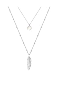 elli. - Halskette Kugelkette Feder Mondstein Layer Look 925 Silber - Gold